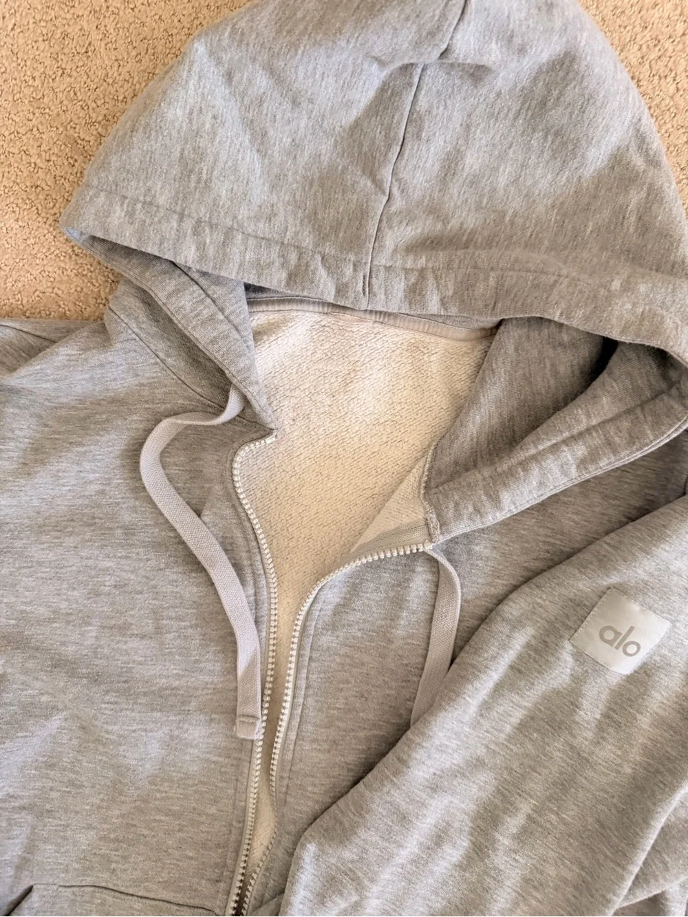 ALO Yoga Light Gray Zip-Up Hooded Sweatshirt
